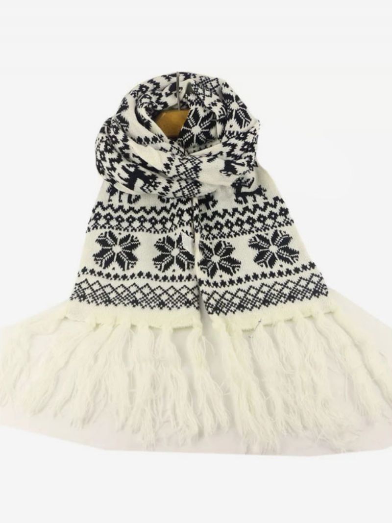 Šatka Pre Ženy Vianočný Vzor Fringe Winter Warm Acc - Béžová