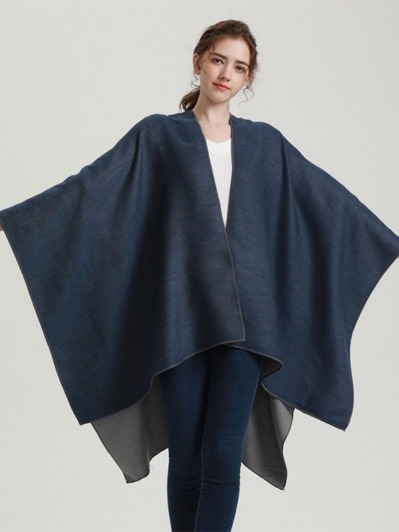 Ženy Cape Color Block Oversized Denné Ležérne Jesenné Zimné Pončo - Tmavá Námornícka