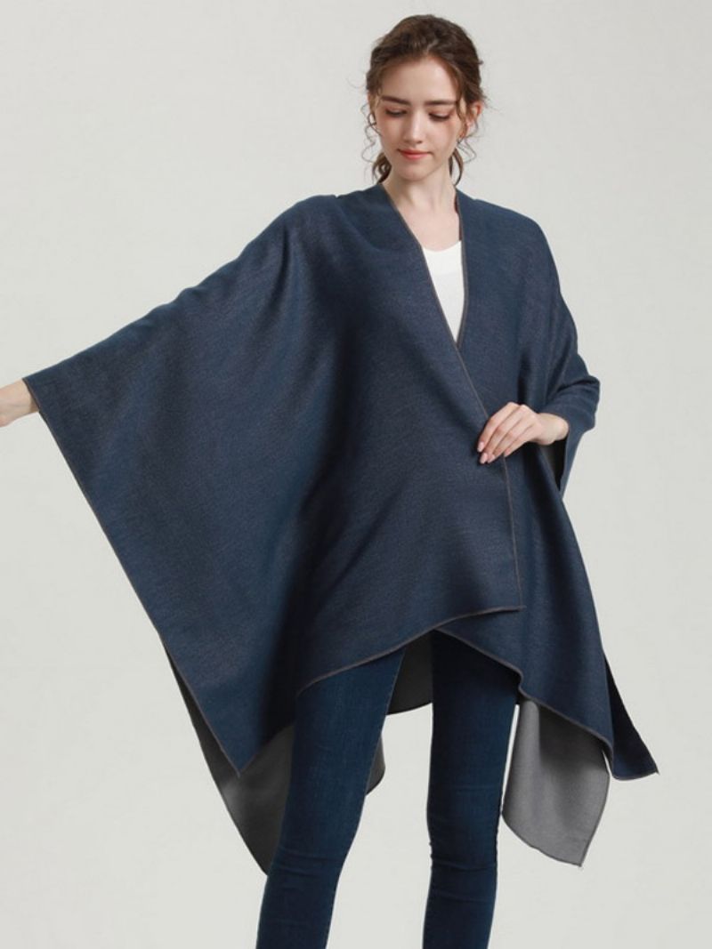 Ženy Cape Color Block Oversized Denné Ležérne Jesenné Zimné Pončo - Tmavá Námornícka